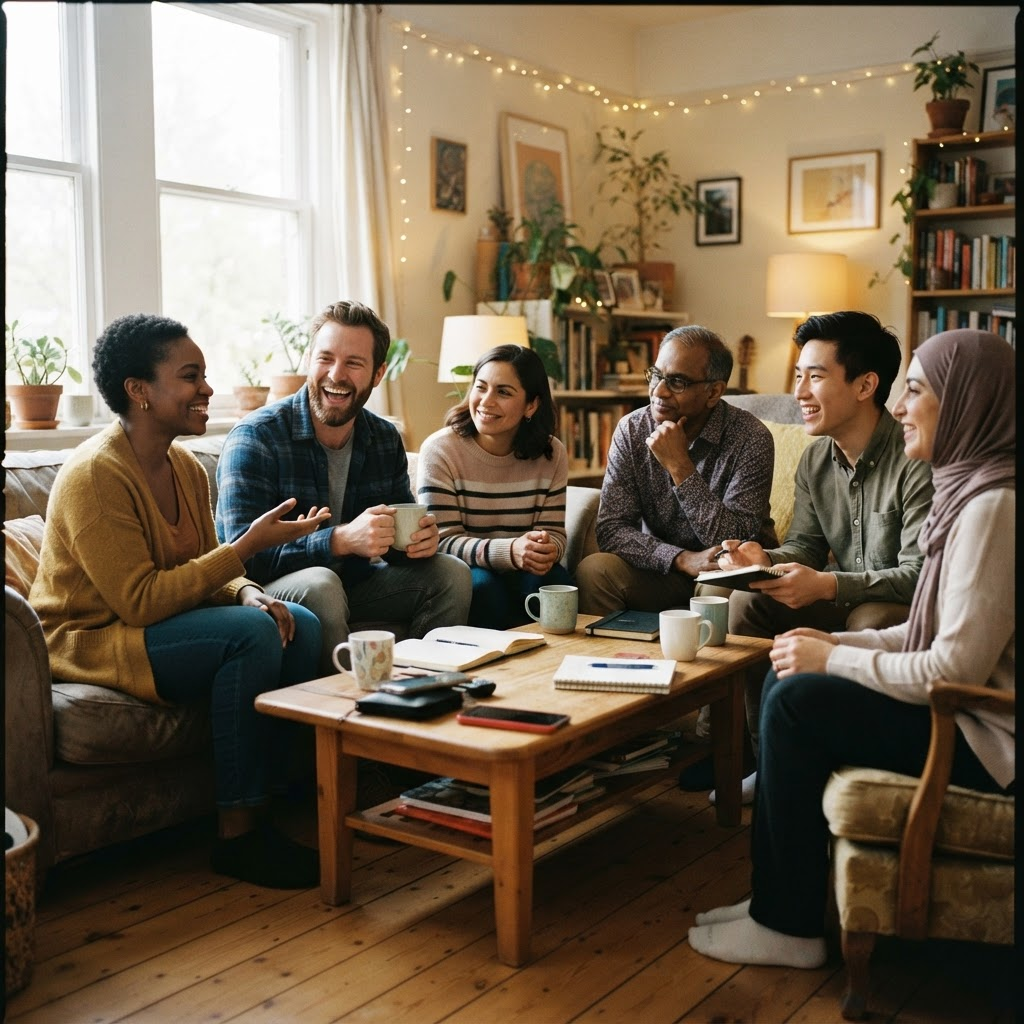 A supportive group in conversation